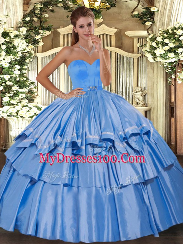 High Class Floor Length Ball Gowns Sleeveless Baby Blue Quinceanera Dresses Lace Up