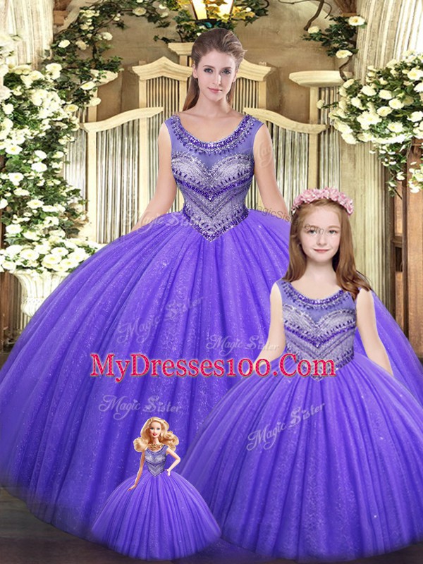 Floor Length Eggplant Purple Quinceanera Gown Scoop Sleeveless Lace Up