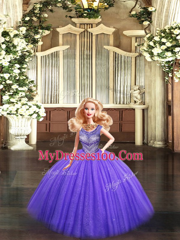 Floor Length Eggplant Purple Quinceanera Gown Scoop Sleeveless Lace Up