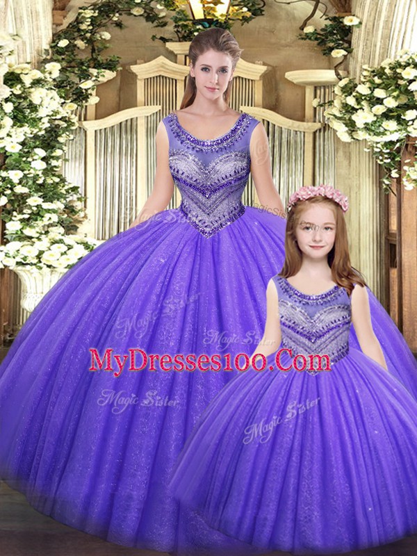 Floor Length Eggplant Purple Quinceanera Gown Scoop Sleeveless Lace Up