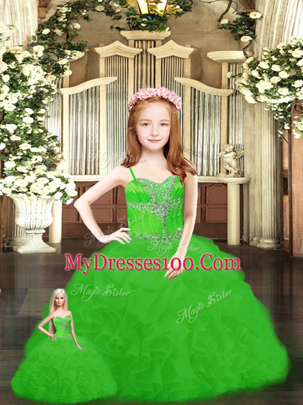 Floor Length Green 15 Quinceanera Dress Tulle Sleeveless Beading and Ruffles