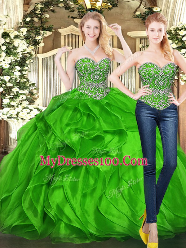 Sweetheart Sleeveless Tulle Sweet 16 Dress Beading and Ruffles Lace Up