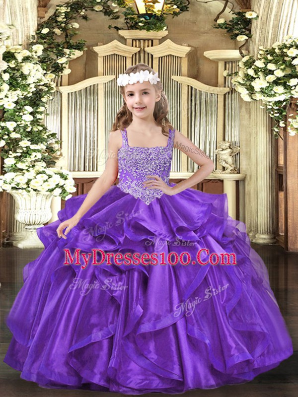 Sleeveless Beading and Ruffles Lace Up Kids Formal Wear