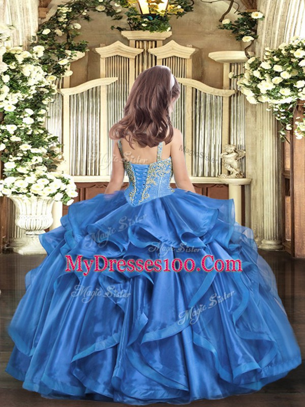 Sleeveless Beading and Ruffles Lace Up Kids Formal Wear