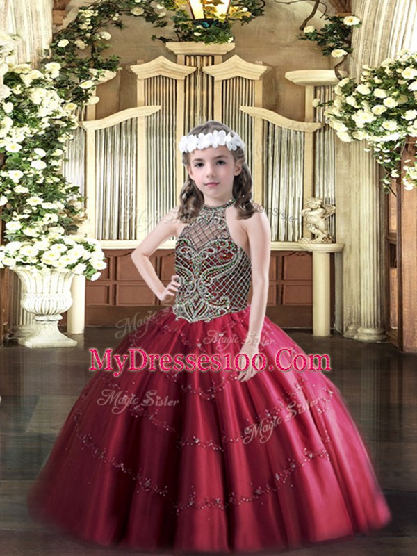 New Style Sleeveless Lace Up Floor Length Beading Pageant Gowns For Girls