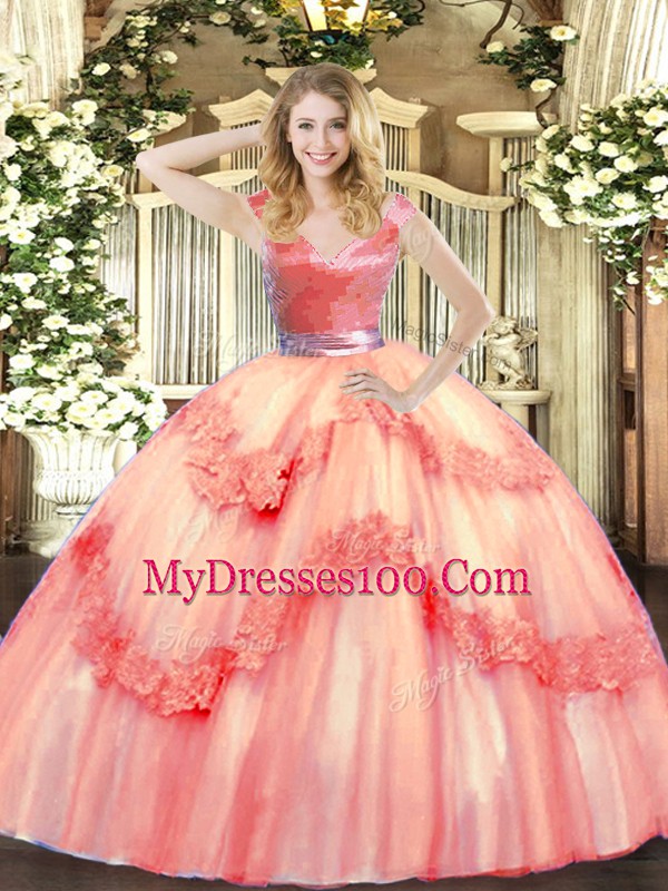 Sophisticated Sleeveless Beading and Appliques Zipper 15th Birthday Dress