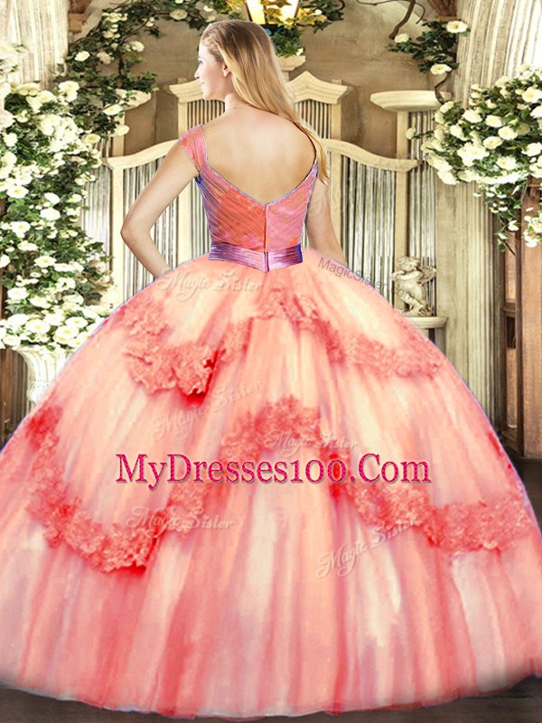 Sophisticated Sleeveless Beading and Appliques Zipper 15th Birthday Dress
