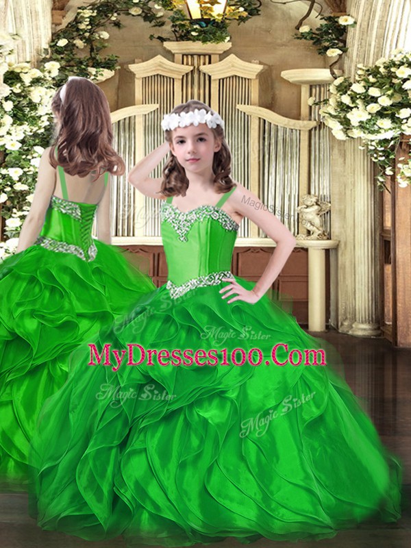 Exquisite Green Sleeveless Floor Length Beading and Ruffles Lace Up Sweet 16 Dress