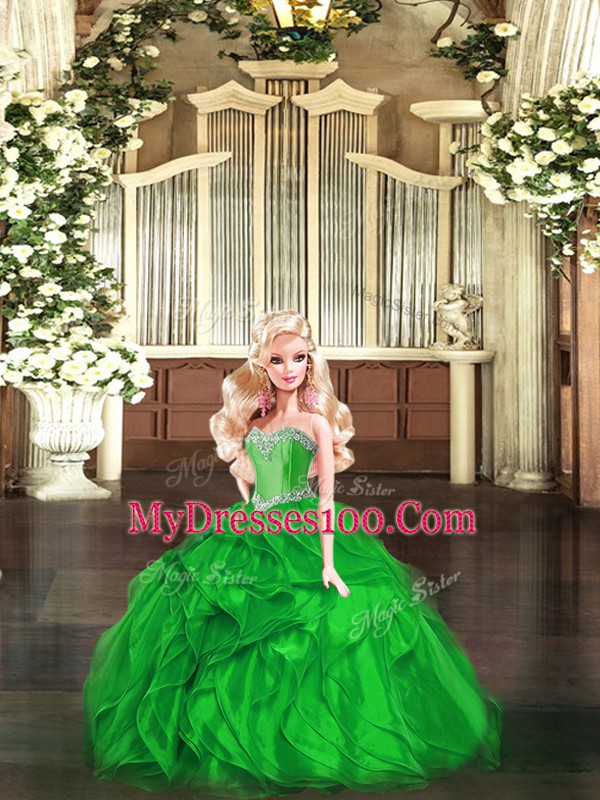 Exquisite Green Sleeveless Floor Length Beading and Ruffles Lace Up Sweet 16 Dress