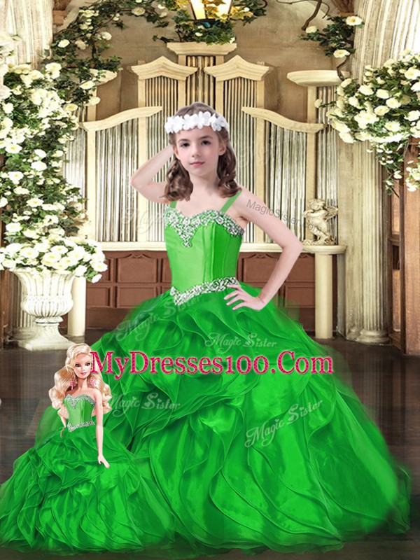 Exquisite Green Sleeveless Floor Length Beading and Ruffles Lace Up Sweet 16 Dress