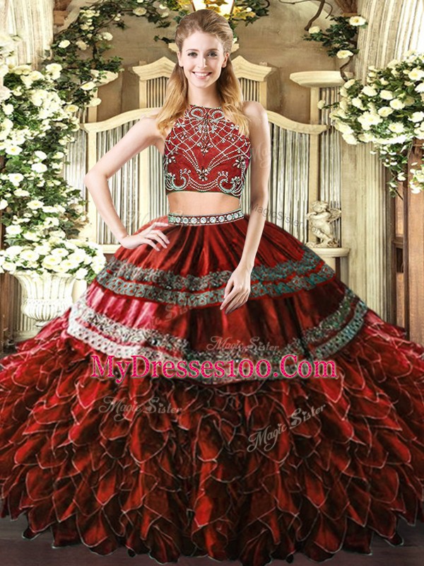 Burgundy Sleeveless Tulle Zipper Sweet 16 Dress for Military Ball and Sweet 16 and Quinceanera
