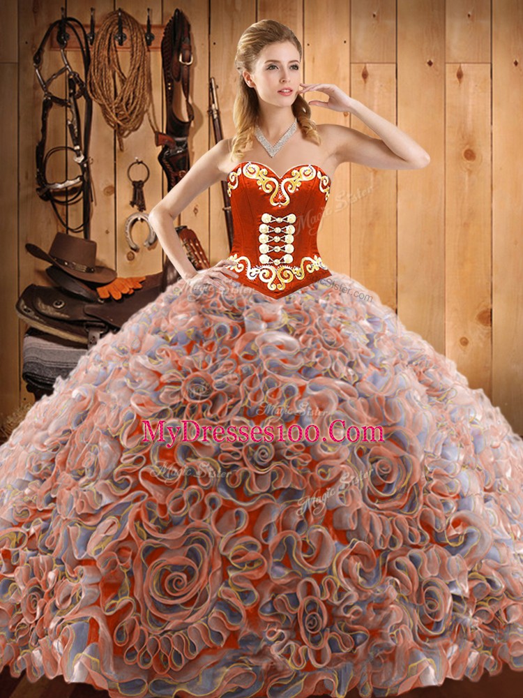 Gorgeous Multi-color Sleeveless With Train Embroidery Lace Up Quinceanera Dresses