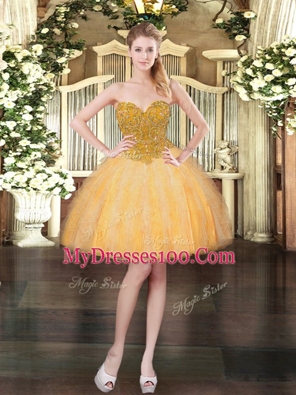 Comfortable Mini Length Lace Up Evening Dress Orange for Prom and Party with Beading and Ruffles