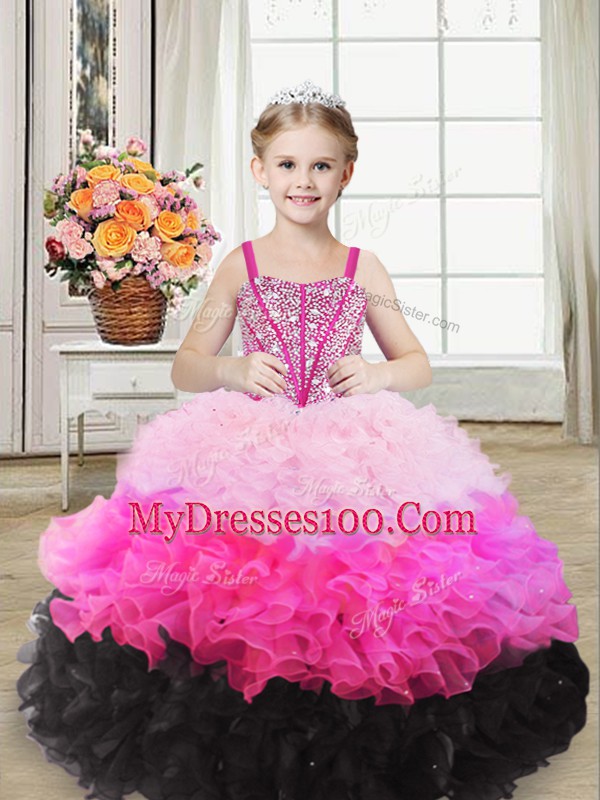 Affordable Floor Length Lace Up Pageant Gowns Multi-color for Sweet 16 and Quinceanera with Beading and Ruffles