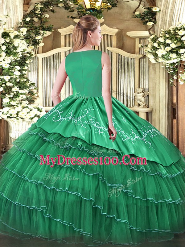 Floor Length Side Zipper Ball Gown Prom Dress Olive Green for Sweet 16 and Quinceanera with Beading and Embroidery