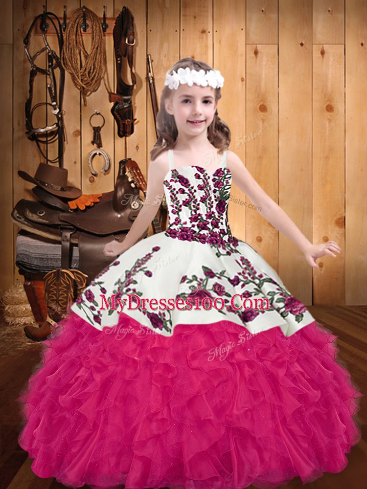 Organza Sleeveless Floor Length Pageant Dress Wholesale and Embroidery and Ruffles