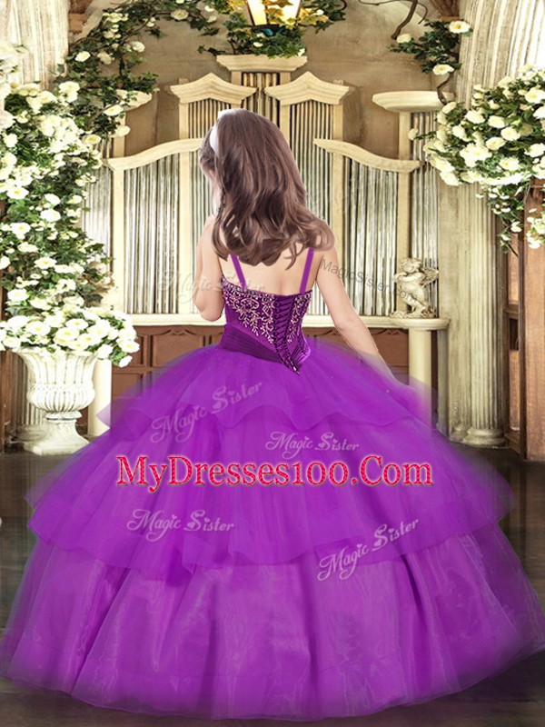 Floor Length Ball Gowns Sleeveless Royal Blue Little Girl Pageant Dress Lace Up