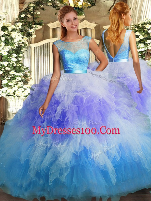 Multi-color Scoop Backless Ruffles Quinceanera Gowns Sleeveless