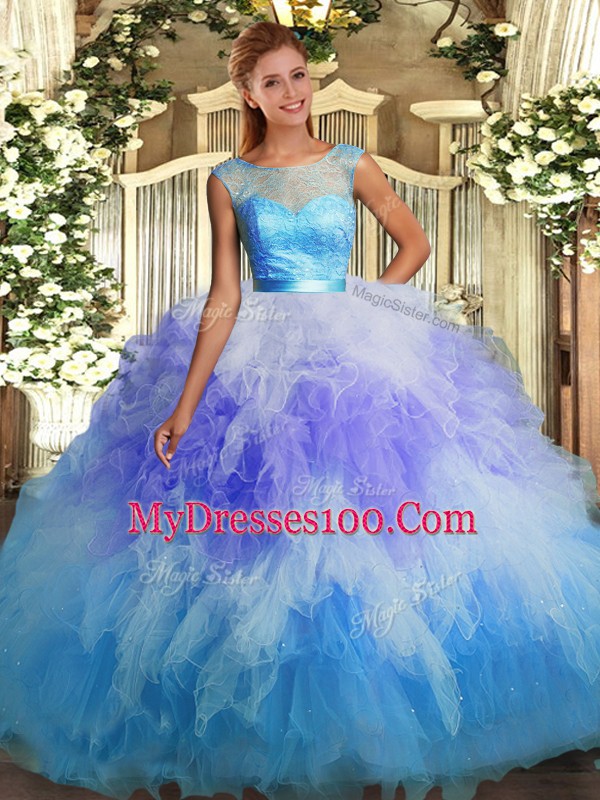 Multi-color Scoop Backless Ruffles Quinceanera Gowns Sleeveless
