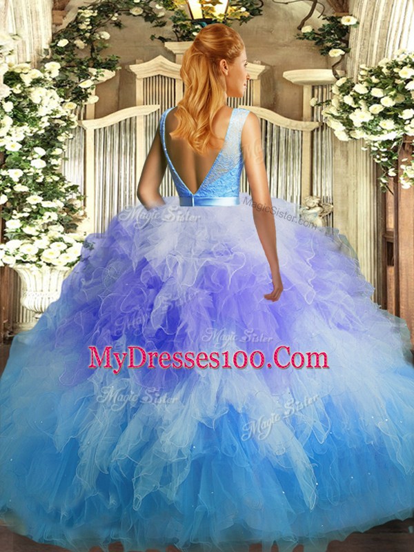 Multi-color Scoop Backless Ruffles Quinceanera Gowns Sleeveless