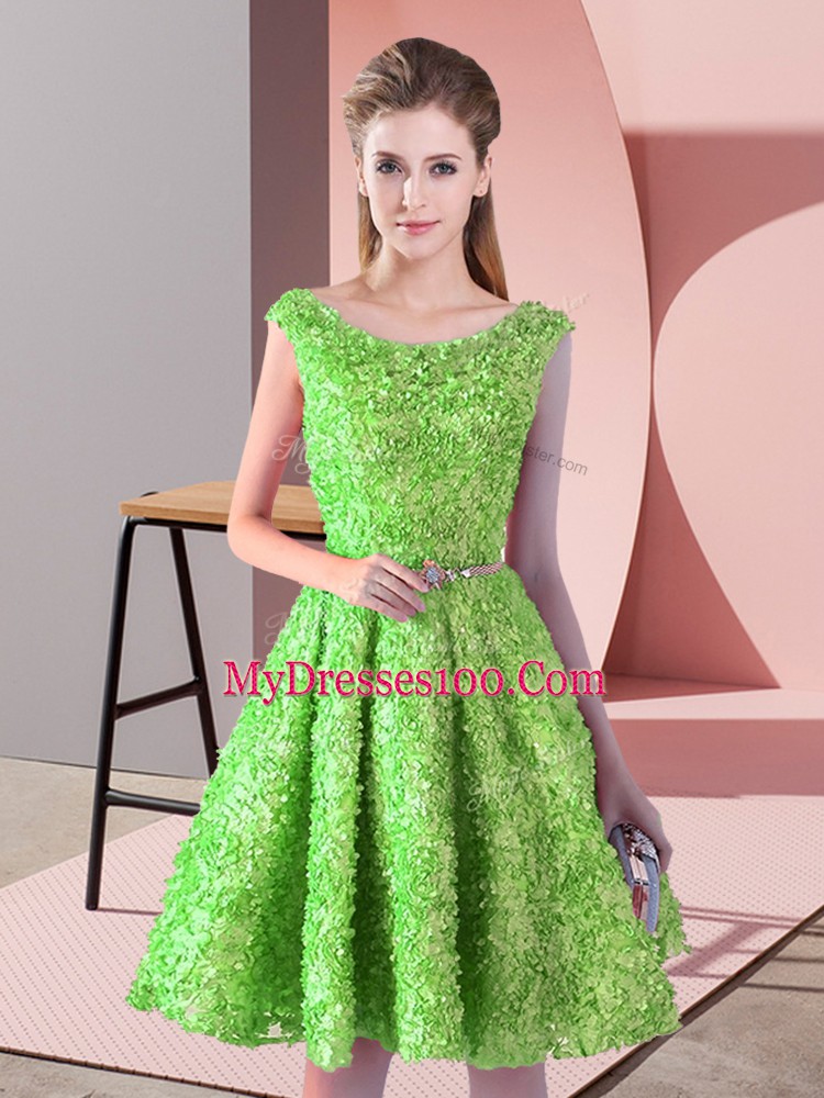 Lace Scoop Sleeveless Lace Up Belt Prom Homecoming Dress in
