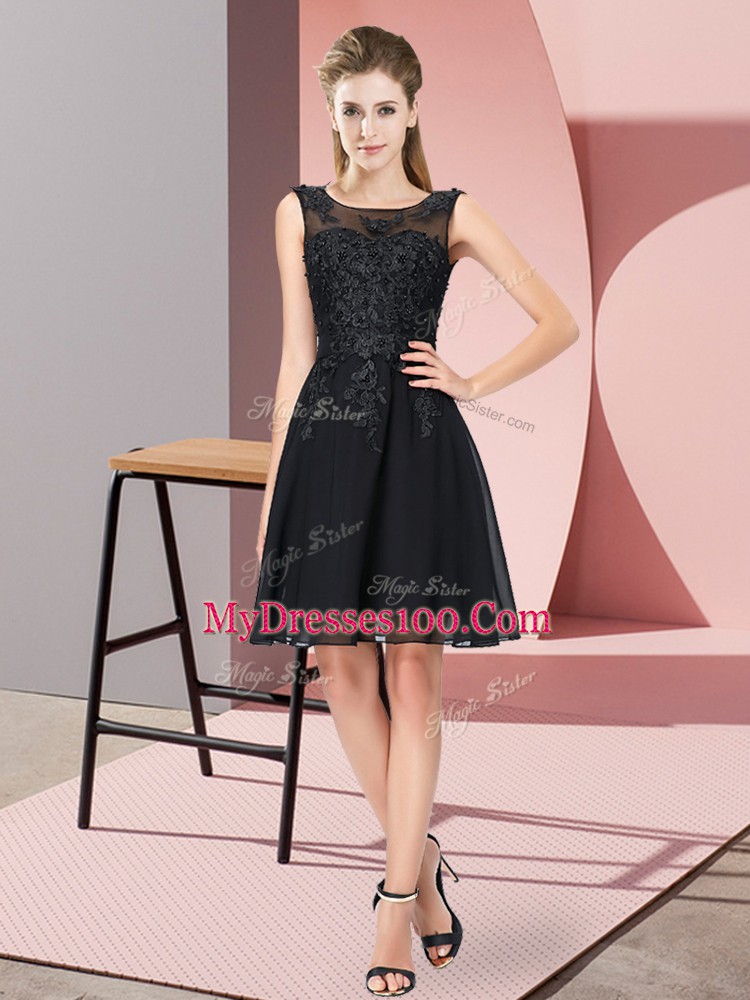 Black Zipper Bridesmaid Dresses Appliques Sleeveless Knee Length
