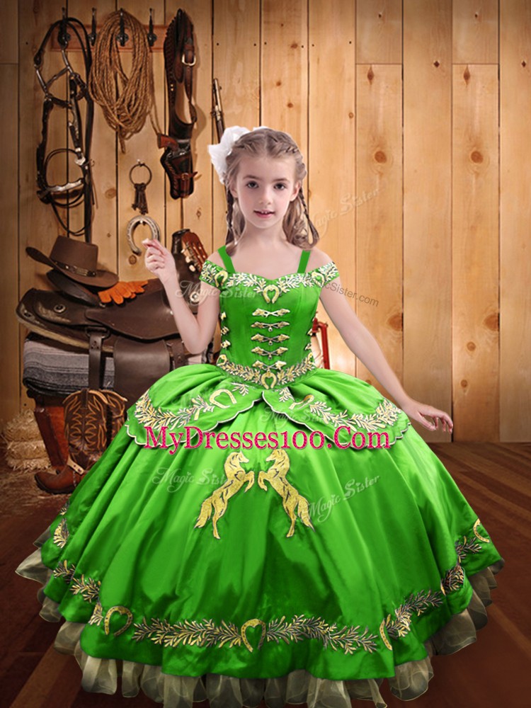 Sleeveless Floor Length Beading and Embroidery Lace Up Little Girl Pageant Gowns