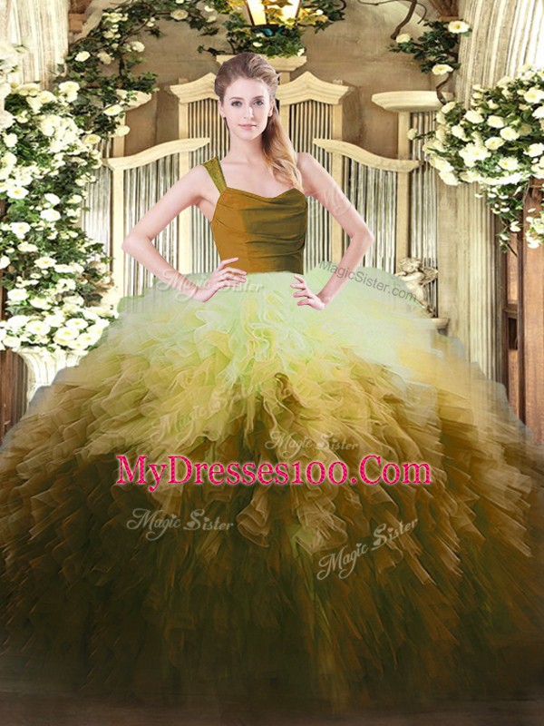 Ruffles 15 Quinceanera Dress Multi-color Zipper Sleeveless Floor Length