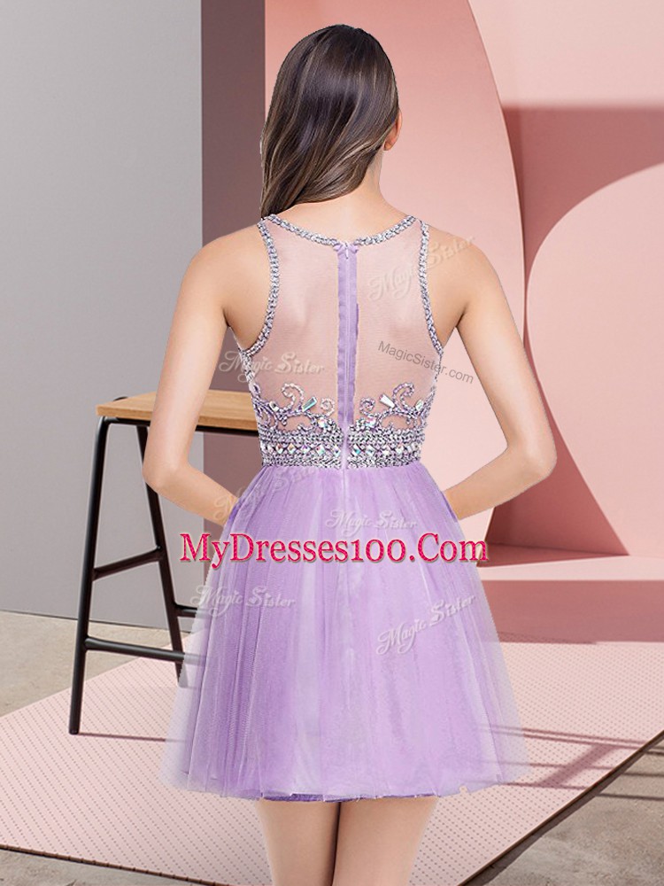 Lavender Scoop Zipper Beading Dress for Prom Sleeveless
