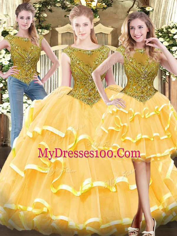 Artistic Tulle Sleeveless Floor Length Quinceanera Gowns and Beading and Ruffled Layers