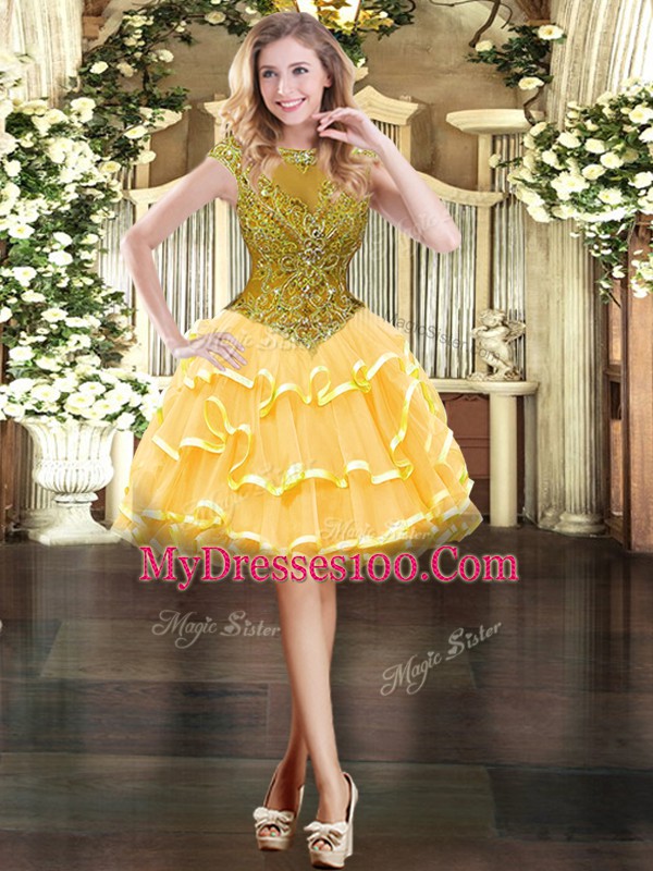 Artistic Tulle Sleeveless Floor Length Quinceanera Gowns and Beading and Ruffled Layers