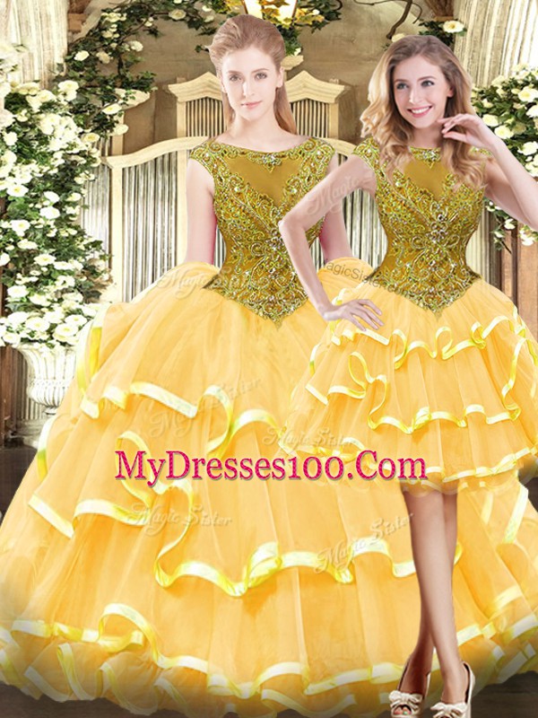 Artistic Tulle Sleeveless Floor Length Quinceanera Gowns and Beading and Ruffled Layers