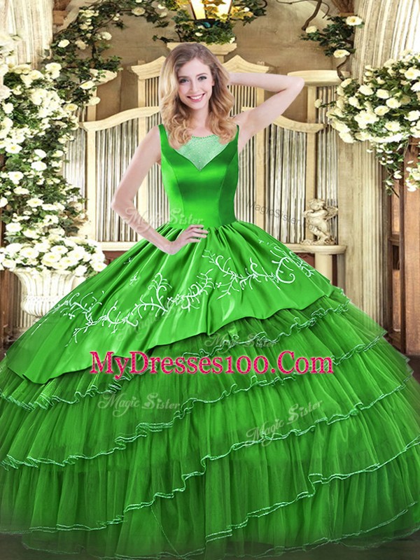 Glittering Organza Sleeveless Floor Length Quinceanera Gowns and Beading and Embroidery
