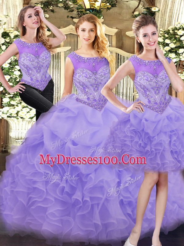 Hot Selling Lavender Scoop Zipper Beading and Ruffles 15th Birthday Dress Sleeveless