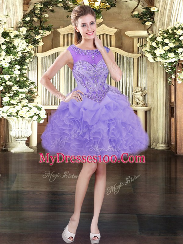 Hot Selling Lavender Scoop Zipper Beading and Ruffles 15th Birthday Dress Sleeveless