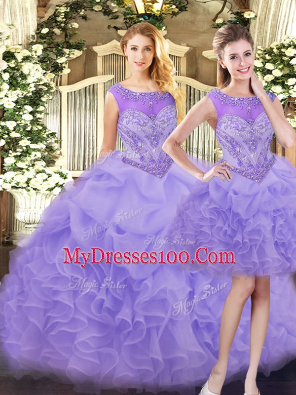 Hot Selling Lavender Scoop Zipper Beading and Ruffles 15th Birthday Dress Sleeveless