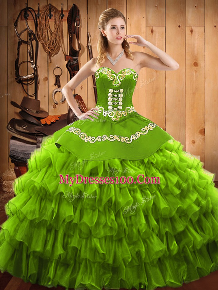 Excellent Ball Gowns Embroidery and Ruffled Layers Quinceanera Dresses Lace Up Satin and Organza Sleeveless Floor Length
