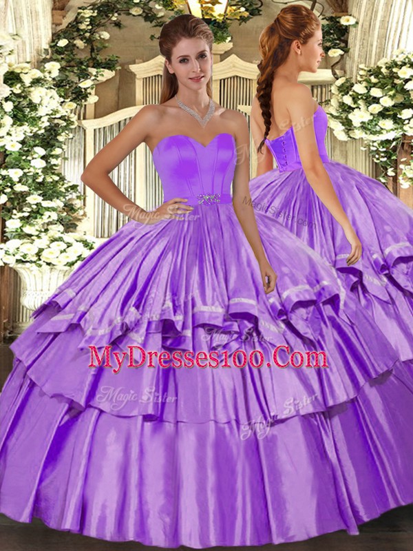 Lilac Sleeveless Taffeta Lace Up 15 Quinceanera Dress for Military Ball and Sweet 16 and Quinceanera