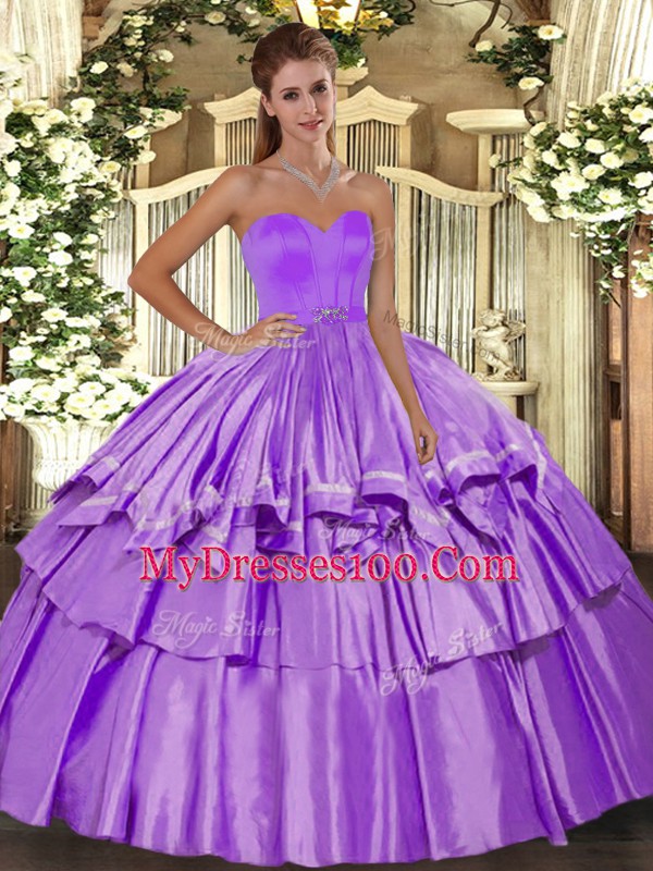 Lilac Sleeveless Taffeta Lace Up 15 Quinceanera Dress for Military Ball and Sweet 16 and Quinceanera