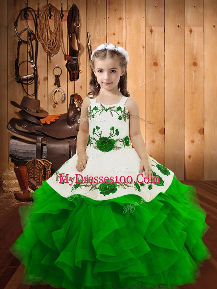 Floor Length Ball Gowns Sleeveless Green Kids Formal Wear Lace Up