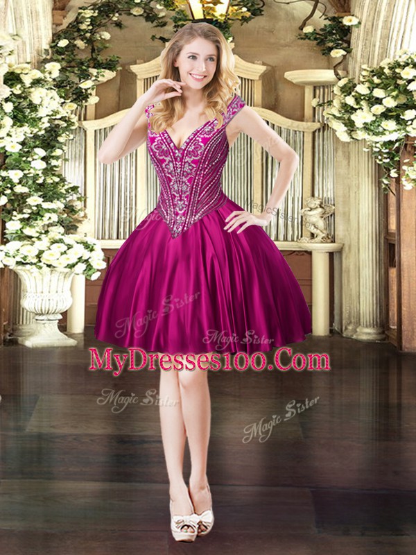 Fuchsia Tulle Lace Up Sweet 16 Dresses Sleeveless Floor Length Beading