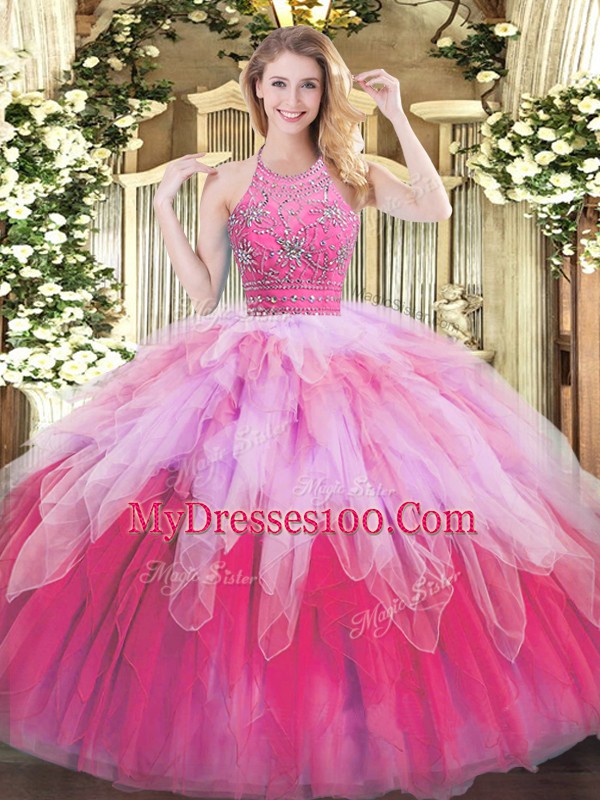 Dazzling Multi-color Sleeveless Beading and Ruffles Floor Length Quinceanera Dresses