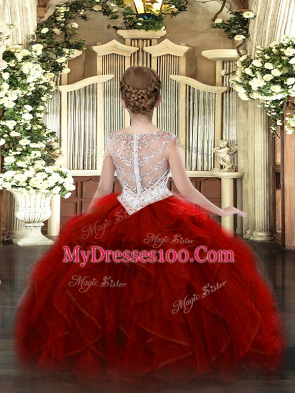 Custom Fit Organza Sleeveless Floor Length Little Girls Pageant Gowns and Beading and Ruffles