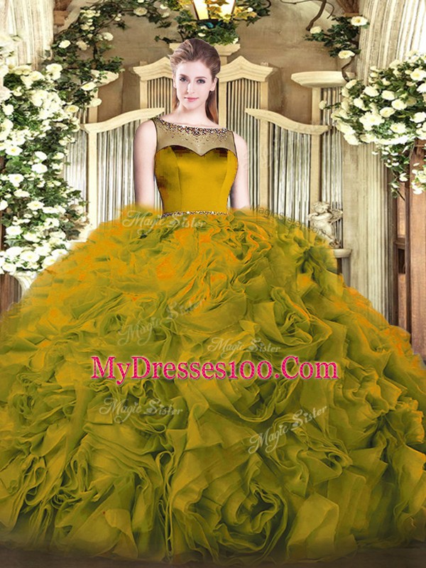 Comfortable Scoop Sleeveless Fabric With Rolling Flowers Sweet 16 Dress Beading Zipper