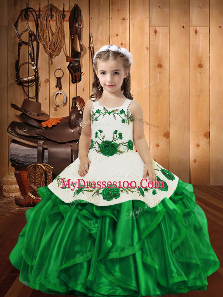 High Class Green Sleeveless Organza Lace Up Girls Pageant Dresses for Sweet 16 and Quinceanera
