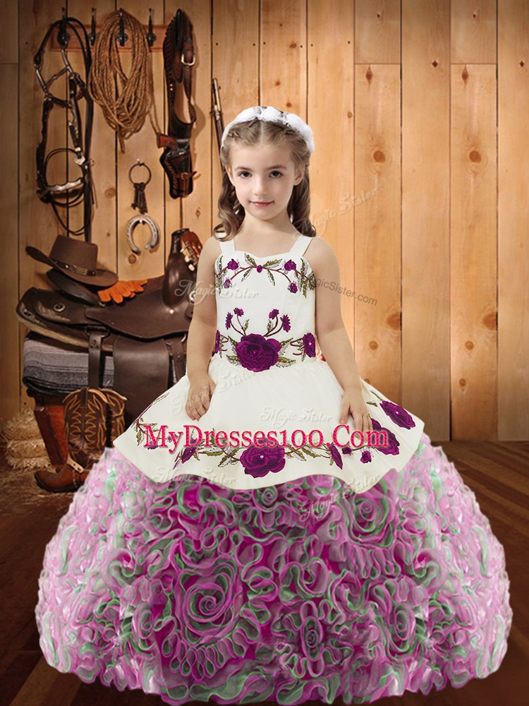 Wonderful Multi-color Lace Up Child Pageant Dress Embroidery and Ruffles Sleeveless Floor Length