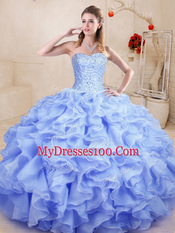 Latest Sweetheart Sleeveless Organza Sweet 16 Quinceanera Dress Beading and Ruffles Lace Up