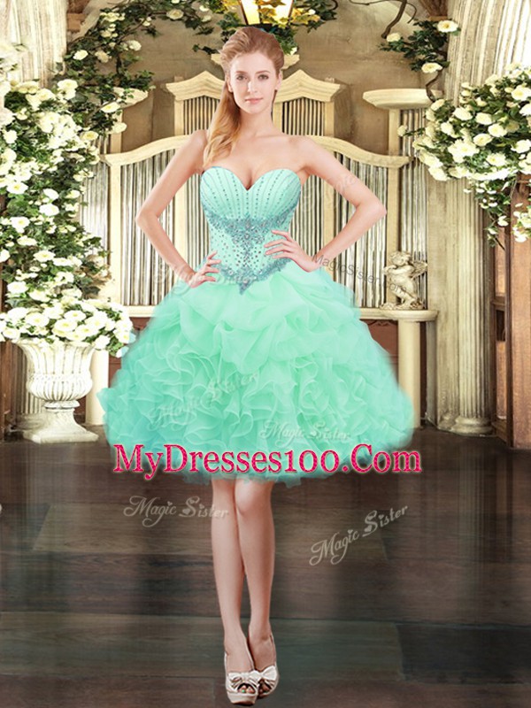 Sleeveless Lace Up Mini Length Beading and Ruffles Cocktail Dress