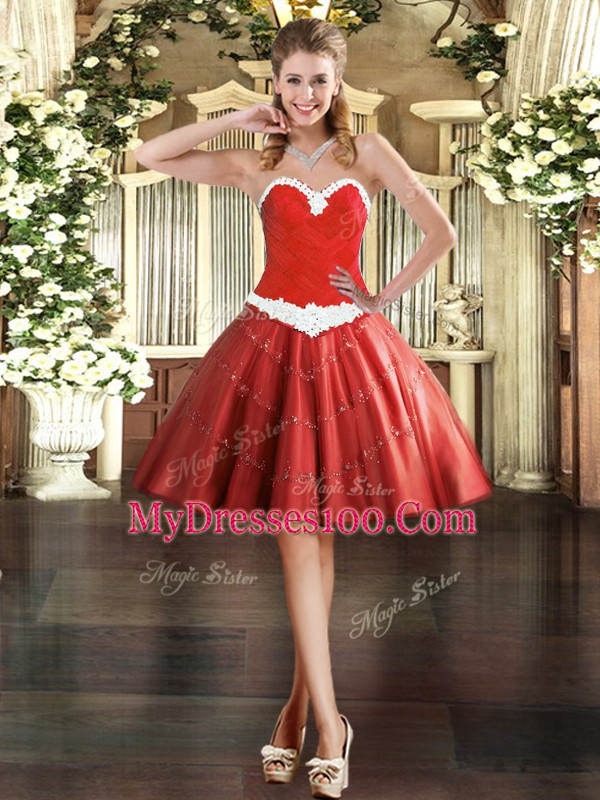 Extravagant Mini Length Lace Up Evening Dress Wine Red for Prom and Party with Appliques