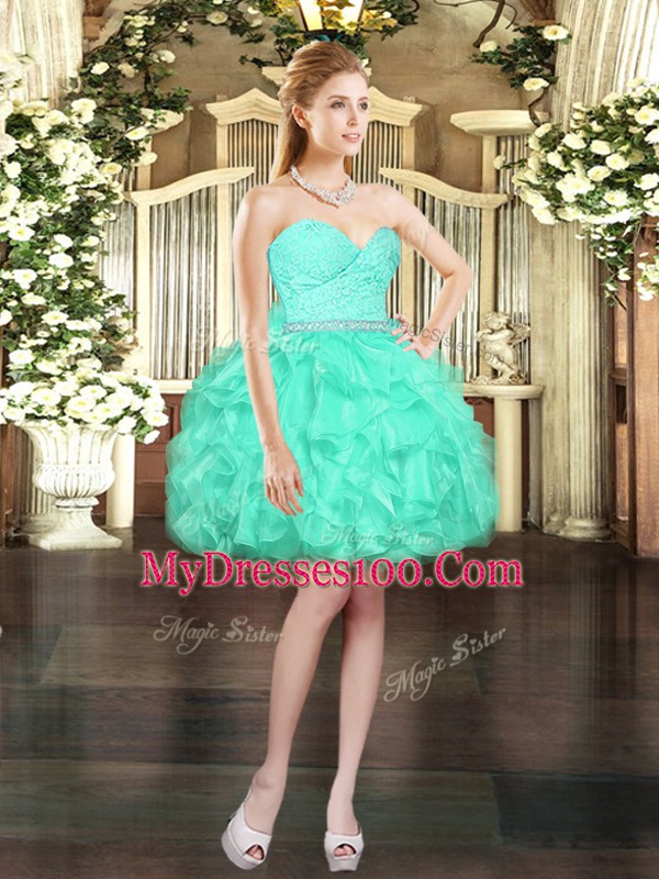 Turquoise Ball Gowns Ruffles Ball Gown Prom Dress Lace Up Tulle Sleeveless Floor Length